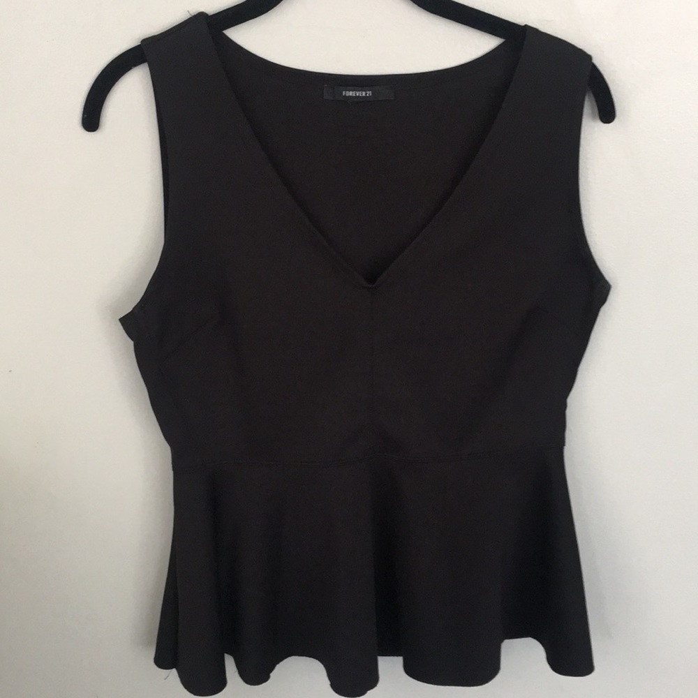 Forever 21 Deep V Black Peplum Spandex Blend Top